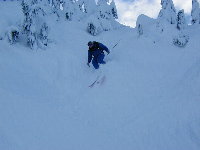 ...and skiing the top of a chute in the Baker backcountry
